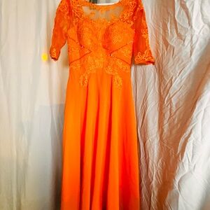 Elegant Orange Lace Dress